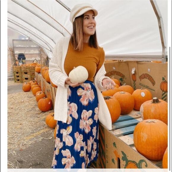 Fall a new day Skirt Womens Size plus size 2XL pleated midi blue floral XXL - Picture 1 of 6